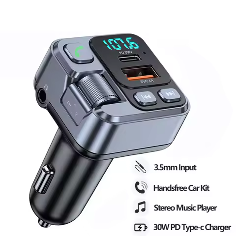 Bluetooth 5.1 Car FM Transmitter Car MP3 Stereo Music Player Handsfree 3.5mm Aux Wireless Car Kit 30