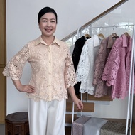 เสื้อลูกไม้คอตตอน ซับในลินิน ผู้ใหญ่ อก 38" 40" 42" 44" 46" 48" 50" อินกะออย In Ka Oil สีกลีบบัว/ขาว