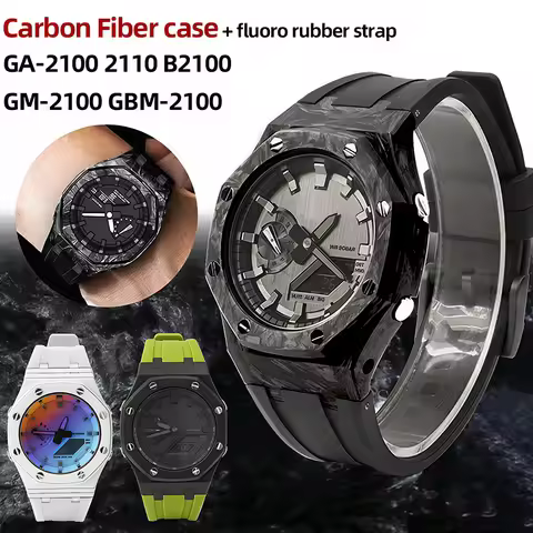 GA2100 GM2100 Ultra-Light Carbon Fiber Case & FKM Rubber Strap Mod kit For CasiOak GA-2100 B2100 GM-