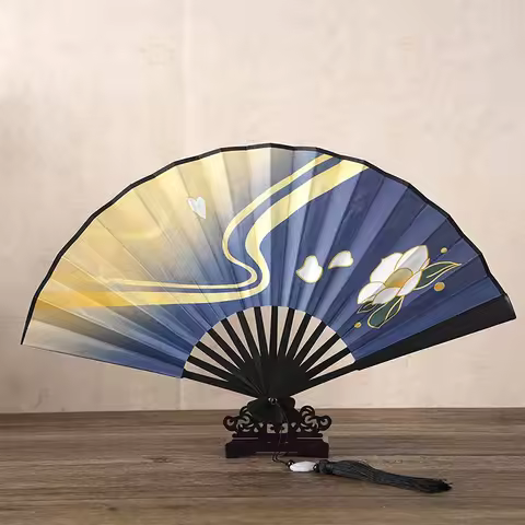 Genshin Impact Kamisato Ayaka Cosplay Fan Cloth Folding Fan Summer Durable Portable Hand Fan Cosplay