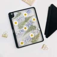 藍白花綠葉手工押花iPad殼 iPad Air 11寸13寸iPad Pro11寸13寸