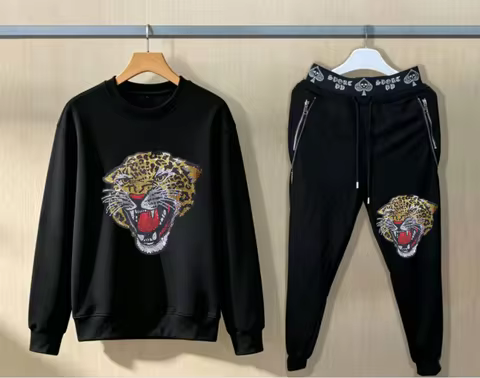 Hip Hop Luxury Oversize Man Rhinestone Tracksuit Hoodie Set Streetwear Daily Outfit