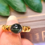 天然貓眼磷灰石戒指尺寸 6×8 毫米純銀鍍金戒指