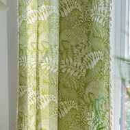 Retro American Green Countryside Style Cotton Linen Curtain Half Light Blocking Living Room Bedroom 