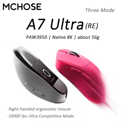 MCHOSE A7 Ultra RE E-sports Right-handed ergonomic Mouse PAW3950 Wireless Bluetooth Three mode Dual