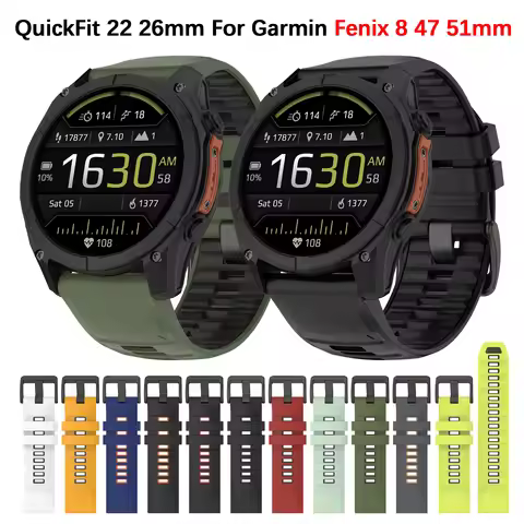 Sports QuickFit 22/26mm Skin Friendly Silicone Watch Strap For Garmin Fenix 8 7 6 5 5X Epix 2 Pro No
