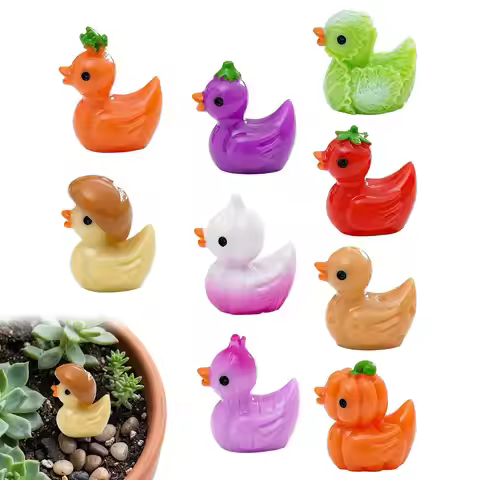 9pcs Mini Resin Ducks Cute Vegetable Pattern Mini Duck Ornaments Duckling Figurines Duck Miniature F