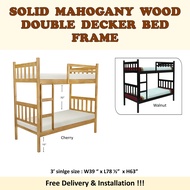 HERA Solid Mahogany Wood Single Size Double Decker Bed In Cherry &amp; Walnut Color