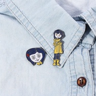 Coraline Pins Brooches The Secret Door Yellow Raincoat Little Girl Figure Badge Brooch for Women Kid