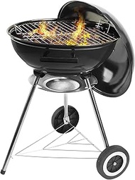 MystiqueDecors Folding Grill Black Kettle Barbecue Grill, Portable Fire Pit, Outdoor Camping Travel Two Wheeled Tripod BBQ Grill