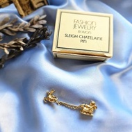 1981年AVON金色麋鹿聖誕老人坐雪橇帽針/胸針/美國西洋古董飾品