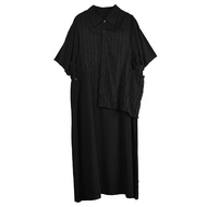 XITAO Asymmetrical Patchwork Dress False Two Pieces Draw String Turn-down Collar Shirt Dress 2024 S