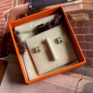 💖全新商品😍Hermes 水藍色金H mini pop 耳環