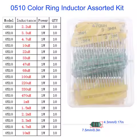18Values 180pcs 0510 Color Ring Inductor Assorted Kit 2.2uH-10MH 1W 2.2UH 3.3UH 10UH 220UH 47UH 470U