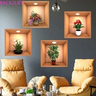 BACK2LIFE 4pcs Plant Potted Wall Stickers, Green Plant PVC Simulate 3D Wallpapers, Home Decorations 