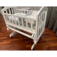 Seni Daya Local Premium Meranti Solid Wood Baby Rocking Swing Cot/Wooden Swing Cradle Cot c/w mattre