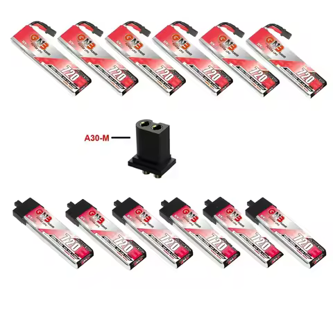 6PCS GNB 3.8V 720mAh 1S 100C/200C HV 4.35V LiHV Battery With A30 Male Connector For RC FPV Drone DIY