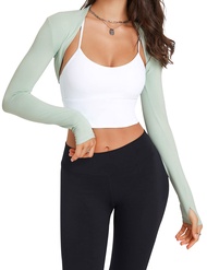 MISSACTIVER Women Workout Long Sleeve Open Front Bolero Athletic Shrug Cardigan Crop Top Arm Sleeve 