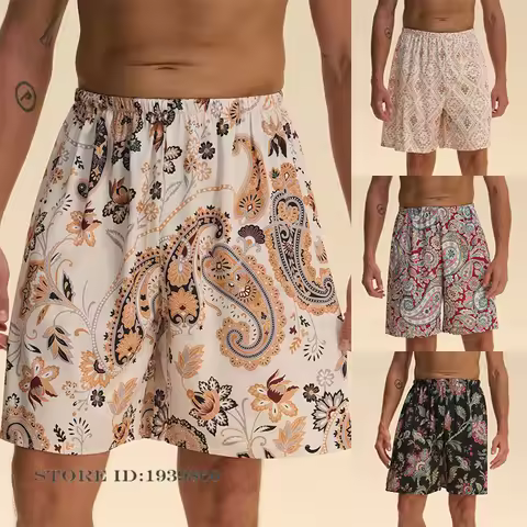 Summer New Men's Sleepwear Pajamas Bohemia Print Flower Shorts Homewear Sleep Bottoms Loose Casual L