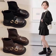 [Yidiandian] Children's Socks Boots Girls Boots Genuine Leather Black Short Boots Socks Shoes