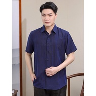 Kemeja Sutera 2025 Baru Lengan Pendek Lelaki Corak Penyu Xiangyun Sutera Kasual Baju Lelaki Sutera M
