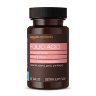Amazon Elements Folic Acid 800 mcg per serving, Tablet, 180 Count, Pack of 1, Women's Dietary Supple