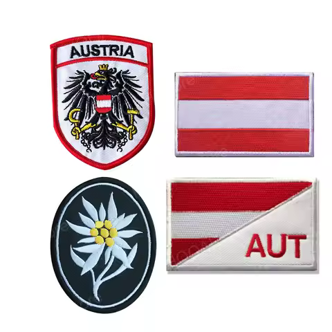 Austria Flag patch Embroidered Stripe Patches For Clothes Decor High Quality Eagle Flag Tactical Mil