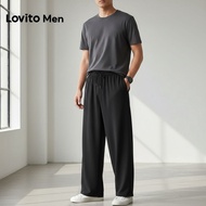 Lovito Seluar Kasual Bertali Musim Bunga/Musim Panas Hitam untuk Lelaki LNE127066