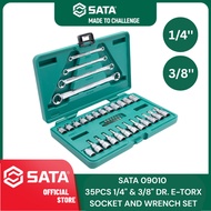 (ND) SATA 09010 35PCS 1/4" & 3/8" DR. E-TORX SOCKET AND WRENCH SET / E6 E8 E10 E12 E14 E16 T20 T25 T