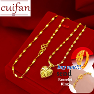 916 gold Necklace for Women Heart-shaped Beads Transfer Good Luck Couple Wedding Necklace Chain and Pendant Free Gift Jewelry for Women Necklace Buy 1 Take 2 (bracelet Ring) Gifts