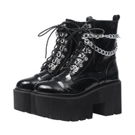 Gdgydh Gothic สีดํารองเท้าสําหรับสตรีเซ็กซี่ Chunky Heel Platform รองเท้าหญิง Punk สไตล์ข้อเท้ารองเท