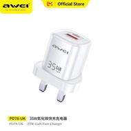 Awei Mini 35W GaN Fast charging charger UK EU US Plug 18W USB A 35W Type-C Output for Apple iPhone i