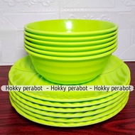 MELAMIN SET ISI 6 PCS DIANTARANYA 3PIRING SAJI DAUN TEBAL DAN 3 AMNGKUK SAYUR ULIR TEBAL