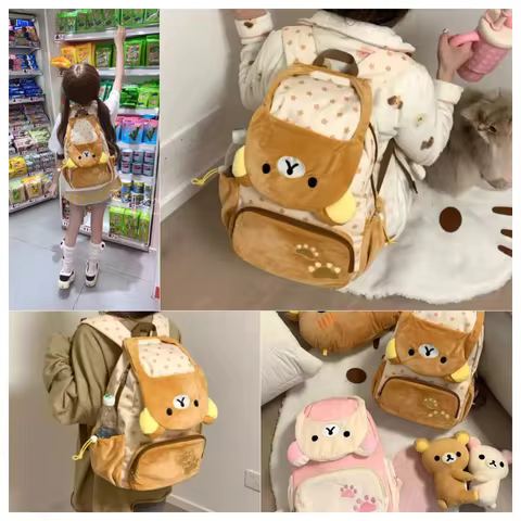 New San-X Rilakkuma Bear Plush Backpack Large Capacity Cute Anime Bags Jk Lolita Schoolbag Storage B