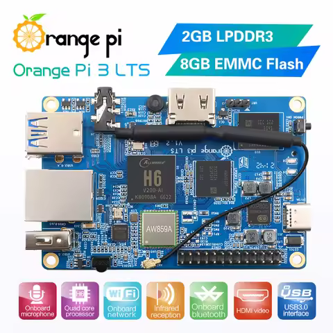Orange Pi 3 LTS 2G8G+5V3A US Type-C Power Supply, with HDMI+WIFI+BT5.0,Open Source Board,Run Android