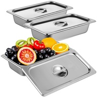 3PC SS Food Trays w/Lids - Rustproof Divided Meal Prep Pans for Veg, Fruit, Fish & Chicken