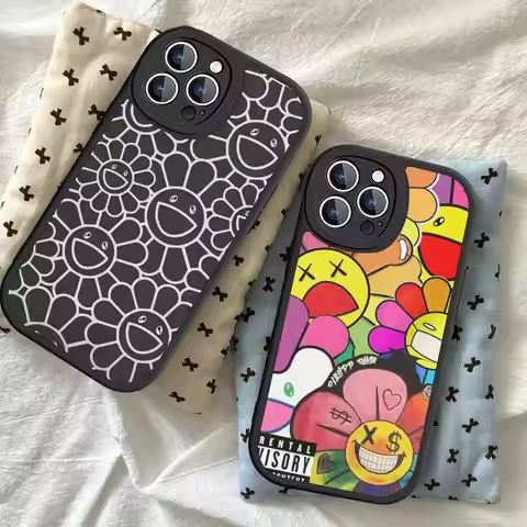 T-Takashi M-Murakami PU Leather Phone Case For IPhone 16 15 14 13 12 11 Pro Max Plus Back Fundas