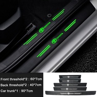 5pc Luminous Carbon Fiber Car Door Sill Protector Sticker Car Door Trunk Bumper Threshold Plate Waterproof Anti Scratch Car Decals for Toyota Vios Crown Hilux Passo Altis Camry Harrier Innova Rush Yaris Alphard Hiace Fortuner Vellfire Corolla Cross Avanza