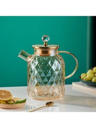 1 件透明耐熱玻璃水壺,帶琥珀色手柄和壺嘴,可泡茶、花茶、冷水和開水