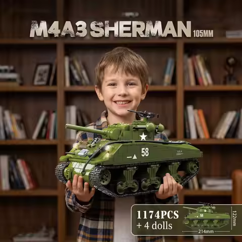 Military Tank Building Blocks, American M3A1 Stuart M4A3 Sherman & Soviet KV-1 Tank Bricks, Educatio