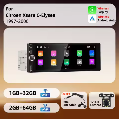6.86" 1 Din Android Car Stereo with Carplay Multimedia Head Unit Plug & Play for Citroen Xsara C-Ely