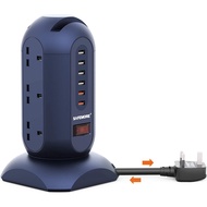 SAFEMORE Retractable Cord Extension Lead 9 Gang Outlet Tower Sockets Surge Protector Power Strip 6 U