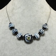 Black and White Lampwork Murano Glass Evil Eye Green Cat Eye Necklace Jewelry