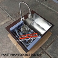 Kitchen sink 5040 hitam paket kran fleksibel /Bak cuci piring black 5243 ONAN/JKM/INOBE /Wastafel cu