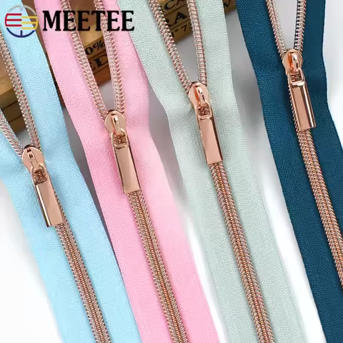 2/3/4/5M 5# Nylon Zipper Tape with Sliders RoseGold Sewing Zippers By The Meter Bag Purse Clothes Cl