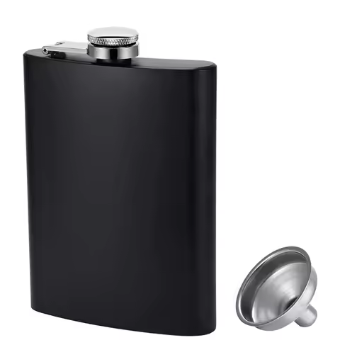LMETJMA Matte Black Hip Flask for Liquor Stainless Steel Leak proof with Funnel Flask set Drinking W