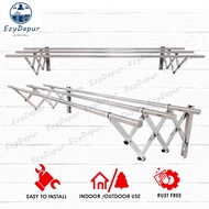 EZYD 3 Bar Retractable Cloth Hanger  1.2M / 1.5M / 1.8M Stainless Steel Ampaian Baju / Wall Mounted 