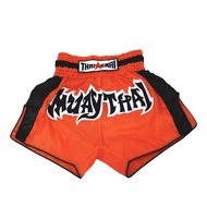THAISMAI BS1130 กางเกงมวยไทย ผ้าร่ม-ส้มขอบแถบดำ ปักมวยไทย กางเกงมวย  - BS1130 THAI BOXING SHORTS OEA