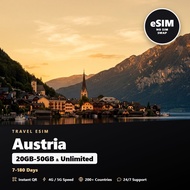 Austria Travel eSIM 20GB-50GB & Unlimited 7-180 Days Prepaid Internet Plan