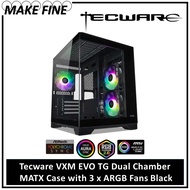 Tecware VXM EVO TG Dual Chamber MATX Case with 3 x ARGB Fans Black